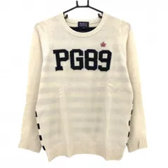 【美品】パーリーゲイツ セーター アイボリー×ネイビー 後ろ身頃ボーダー ウール・ レディース 2(L) ゴルフウェア PEARLY GATES