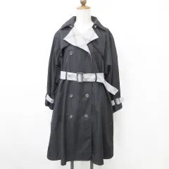 アクシーズファム axes femme コート トレンチコート ダブル 別布 テーラーカラー チェック プリーツ ベルト フード レース 黒 グレー ブラック M