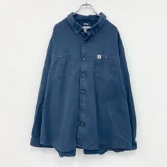 古着 used　Carhartt　カーハート　長袖ワークシャツ　ボタンダウンシャツ　紺　ネイビー　4XLサイズ