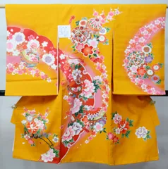 お宮参り 産着 のしめ 女児 女の子 正絹 羽二重 山吹色 金刺繍 鞠 桜 梅 祝着 一つ身 掛け着 熨斗目 NO42821-1