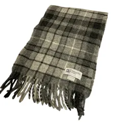 美品 Johnstons of Elgin ジョンストンズオブエルガン チェック柄 ウール フリンジ マフラー ストール グレー系 レディース 古着 中古 USEDのサムネイル