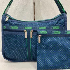 8671　LeSportsac レスポートサック　ショルダーバッグ　デラックスエブリデイ　ネイビー　紺　グリーン　緑　ドット　水玉　レディース　軽量　シンプル　カジュアル