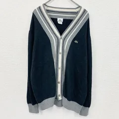 古着 used　LACOSTE　ラコステ　長袖Vネックコットンニットカーディガン　ワンポイントロゴ刺繍　ダークグレー　7サイズ