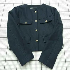 ◇ Θ ザラ ZARA ノーカラージャケット ネイビー系 ゴールドボタン レディース M E  【1512220057911】