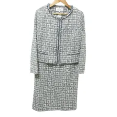 美品 ALMA en ROSE HANAEMORI アルマンローズ ハナエモリ ツイード ジャケット ワンピース スーツ アンサンブル 38 ホワイト ブラック レディース 古着 中古 USED