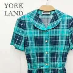 ＹＯＲＫＬＡＮＤ ヨーク ランド コットン チェック シャツ ワンピース ９号 レトロ グリーン 日本製 レディース