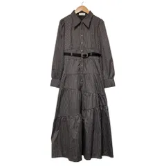 美品 And Couture アンドクチュール チェック ベルテッドシャツワンピース サイズF グレー レディース 古着 中古 USED