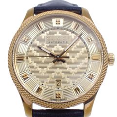 Gucci YA126340 Elyx Automatic Men's Watch, Gold GP, Genuine Leather Strap [Ioki Pawn Shop]