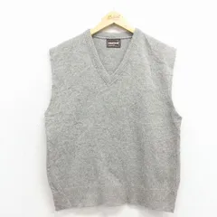 M/古着 キャンパス ニット ベスト メンズ 80年代 80s 無地 Vネック USA製 グレー 25dec01