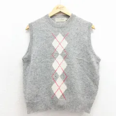 M/古着 エルエルビーン ニット ベスト メンズ 90年代 90s アーガイル ウール クルーネック グレー 25dec01