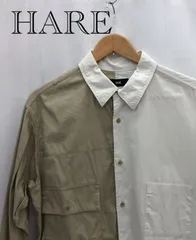 極美品 HARE ハレ バイカラー　デザイン 長袖シャツ M HA20056TR M ベージュ×ホワイト  メンズ ファッション