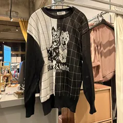 【東あずま店　併売品】　＠　Black&White ブラックアンドホワイト スポーツウェア ニット セーター トップス シャツ 長袖 犬 DOG モノクロ ホワイト オフホワイト アイボリー 白 シロ White ブラック 黒 クロ BLACK