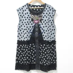 良品 OLLEBOREBLA オレボレブラ アルベロベロ ドット シフォン ビーズ ノースリーブ チュニック ベスト ジレ グレー×ブラック レディース 古着 中古 USED