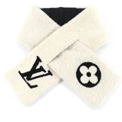 美品☆LOUIS VUITTON ルイヴィトン M77054 エシャルプ・シャーリング LVロゴ シアリングムートン マフラー アイボリー イタリア製 正規品 レディース