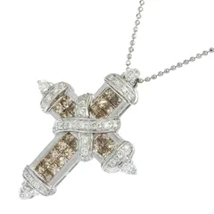 Masumi Kasahara 笠原真寿美 クロス ブラウン ダイヤ ネックレス K18WG 750 ブラウンダイヤモンド 1.35ct ダイヤモンド 0.40ct 39.5cm 社外チェーン 首飾り アクセサリー レディース 241100092728 ★