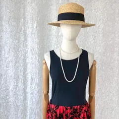 黒トップス×赤花柄　フロッキープリント　ドッキングワンピース M相当　インポート　古着　vintage