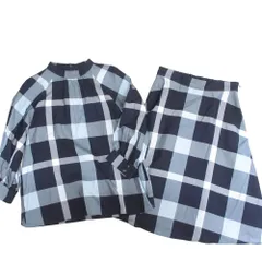 美品 BLUE LABEL CRESTBRIDGE ブルーレーベル クレストブリッジ ７分袖 チェックブラウス スカート セットアップ 36 ネイビー レディース 古着 中古 USED