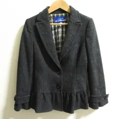 良品 BURBERRY BLUE LABEL バーバリーブルーレーベル 裏地チェック ウール テーラードジャケット E1F26-236-08 サイズ36 グレー レディース 古着 中古 USED
