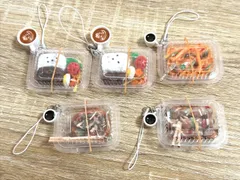 食品 サンプル ミニチュア ５点セット ハンドメイド ストラップ 食べ物 樹脂粘土 たこ焼き お好み焼き お弁当 ナポリタン