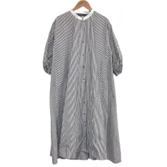 美品 mizuiro ind ミズイロインド ストライプ バンドカラー シャツワンピース ホワイト ブラック レディース 古着 中古 USED