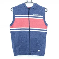 【超美品】ロサーセン フード付ニットベスト ネイビー×レッド×白 サイド上部透かし編み  レディース 42(L) ゴルフウェア Rosasen