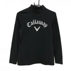 【美品】キャロウェイ 長袖ハイネックシャツ 黒×白 花柄ロゴ  レディース L ゴルフウェア Callaway