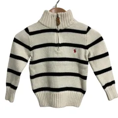 美品 POLO RALPH LAUREN ポロラルフローレン ボーダー ハーフジップ ニット プルオーバー キッズサイズ 3 ホワイト×ブラック キッズ 古着 中古 USED