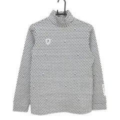 【超美品】パーリーゲイツ 長袖ハイネックシャツ 白×黒 ダイヤ柄調 ネックロゴ レディース 2(L) ゴルフウェア PEARLY GATES