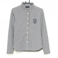 【超美品】キャロウェイ 長袖ポロシャツ 白×ダークネイビー ストライプ ボタンダウン レディース L ゴルフウェア Callaway