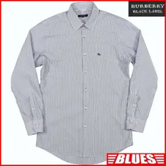 BURBERRY BLACK LABEL 廃盤 バーバリーブラックレーベル シャツ L メンズ 40 長袖 ストライプ 白 青 刺繍 ボタンシャツサイズL一覧←SEULB屋着古← TY4279