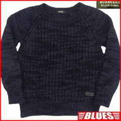 BURBERRY BLACK LABEL 廃盤 バーバリーブラックレーベル セーター ニット M メンズ 2 ウール アルパカ 紺 ネイビー ネックウォーマー チェック ニット_セーターサイズM一覧←SEULB屋着古← TY4282