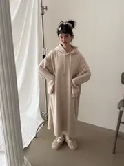 新作) フード付きニット ONE PIECE 冬 ロング フード付きワンピース ポケットあり 基本アイテム ルームウェア オーバーサイズ マタニティ服可能