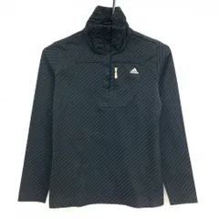 アディダス 長袖ハイネックシャツ ダークグレー×黒 斜めストライプ地模様 ハーフジップ  レディース XS/XP ゴルフウェア adidas