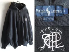 希少 90sビンテージ Ralph Lauren ラルフローレン ロゴ刺繍 ハーフジップ プルオーバー スウェットパーカー L フェードブラック メキシコ製