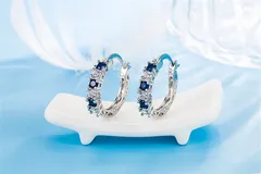 サファイア★ダイヤ入り★シルバー★フープピアス★ファッション★デザイン★ピアス★シルバーピアス