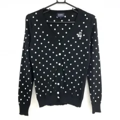 【超美品】パーリーゲイツ カーディガン 黒×白 ドット 薄手 Vネック レディース 1(M) ゴルフウェア PEARLY GATES
