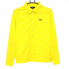 【超美品】キャロウェイ 長袖ポロシャツ イエロー×白 総柄 ロゴネイビー レディース LL ゴルフウェア Callaway