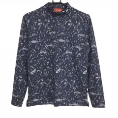 【超美品】ヨネックス 長袖ハイネックシャツ ネイビー×ライトブルー 総柄 スキー場 HEAT CAPSULE レディース L ゴルフウェア YONEX