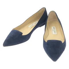 JIMMY CHOO / ジミーチュウ | スエード レザーポインテッドトゥ フラット シューズ | 36 1/2 | ダークネイビー | レディース