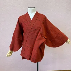 道中着　羽織　着物　和装コート　ウール　赤　リサイクル着物　c-924