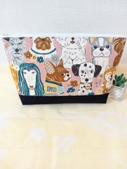 オムツポーチ(ワンちゃん大集合ピンク×ブラック)