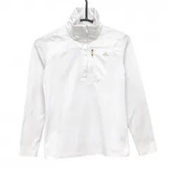 アディダス 長袖ハイネックシャツ 白×ゴールド 斜めストライプ地模様 ハーフジップ  レディース XS/XP ゴルフウェア adidas