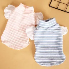 夏 ボーダー パステルカラー 小型犬服 お散歩 お出かけ 超かわいい ペット服 ドッグウェア Tシャツ おしゃれカットソー ペットウェア 犬 服 猫服 犬用 半袖 ネコ雑貨 レース メール便OK