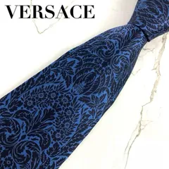 未使用に近い　VERSACE　ヴェルサーチ　ネクタイ　ボタニカル柄　花　シンメトリー　ネイビー　N1271