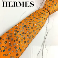 美品　HERMES　エルメス　ネクタイ　カンカイユリ　モチーフ　シェーヌダンクル　Hロゴ　オレンジ　N1260のサムネイル