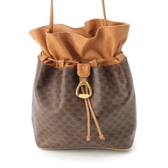 セリーヌ レザー PVC マカダム トリオンフ 巾着 ショルダーバッグ ブラウン【中古】