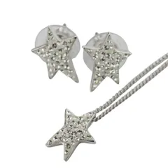 美品 SWAROVSKI スワロフスキー クリスタル Flicker Star フリッカースター ネックレス ピアス セット シルバーカラー レディース 古着 中古 USED