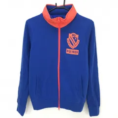 【超美品】パーリーゲイツ ニットジャケット ブルー×オレンジ フード収納可 裏地付 ウール混  レディース 2(L) ゴルフウェア PEARLY GATES