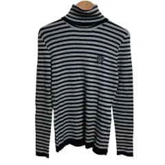 美品 CARA O CRUZ キャラオクルス ボーダー タートルネック ニット カットソー サイズ9 ブラック グレー レディース 古着 中古 USED