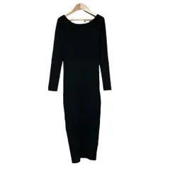 美品 ALLSAINTS オールセインツ LAVINE LS DRESS オフショル タイト ニットドレス ロング ワンピース M ブラック レディース 古着 中古 USED